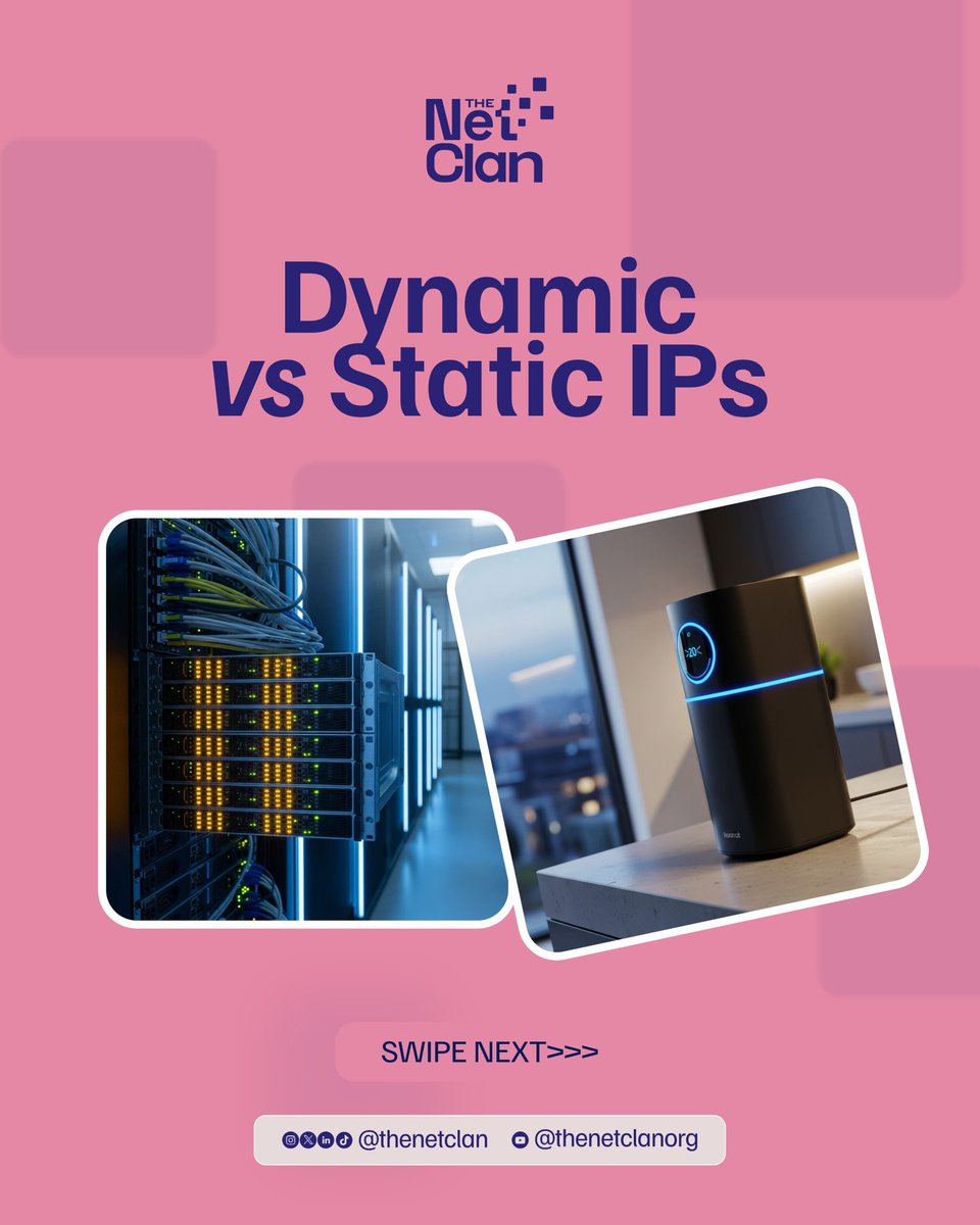 thenetclan's tweet image. Your IP address may change... unless it’s static. 
Here’s what that means.
#LiNE #netclan #networkengineering #engineering #static #dynamic