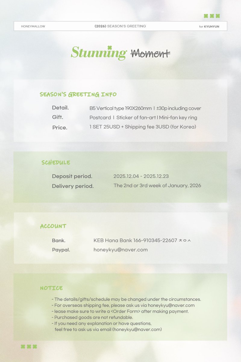 honeymallow8823's tweet photo. 𝟐𝟎𝟐𝟔 𝐇𝐨𝐧𝐞𝐲𝐦𝐚𝐥𝐥𝐨𝐰
Season’s Greetings

'𝐒𝐭𝐮𝐧𝐧𝐢𝐧𝐠 𝐌𝐨𝐦𝐞𝐧𝐭'

➖

𝐏𝐞𝐫𝐢𝐨𝐝.
2025.12.04 - 12.23

➖

𝗢𝗥𝗗𝗘𝗥 𝗙𝗢𝗥𝗠
▸ 한국
https://t.co/3Q0GOYvIGV
▸ overseas
https://t.co/sm66A56xZH

➖

📧 𝒄𝒐𝒏𝒕𝒂𝒄𝒕. honeykyu@naver.com https://t.co/681dcKIgSc