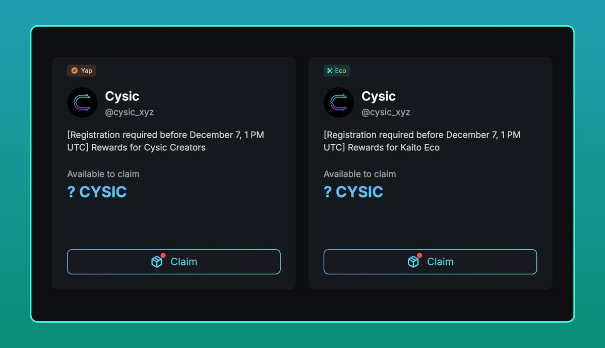 KaitoAI's tweet image. The @cysic_xyz airdrop registration is now live on our Airdrops tab if you&apos;re eligible!

For both their top creators, and Kaito eco holders.

Kaito eco eligibility:

- Holding &amp;gt;5,000 sKAITO or YT-sKAITO *and* &amp;gt;5,000 when using a time-weighted 7-day average
- 10% boost for…