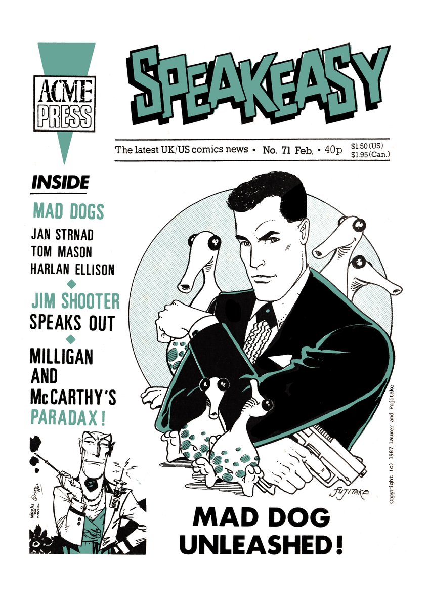 David_HPrice's tweet photo. SPEAKEASY #68
Editor: Cefn Ridout, Dick Hansom, Bambos Georgiou
Richard Ashford, Feb 1987.
In this issues News, The collapse of Black &amp; White comics, but the launch of Mad Dog Graphics. Interviews with Jan Strnad, and Jim Shooter.

Read at archive:
https://t.co/5satZMp1hb https://t.co/lbEOKYVSRh