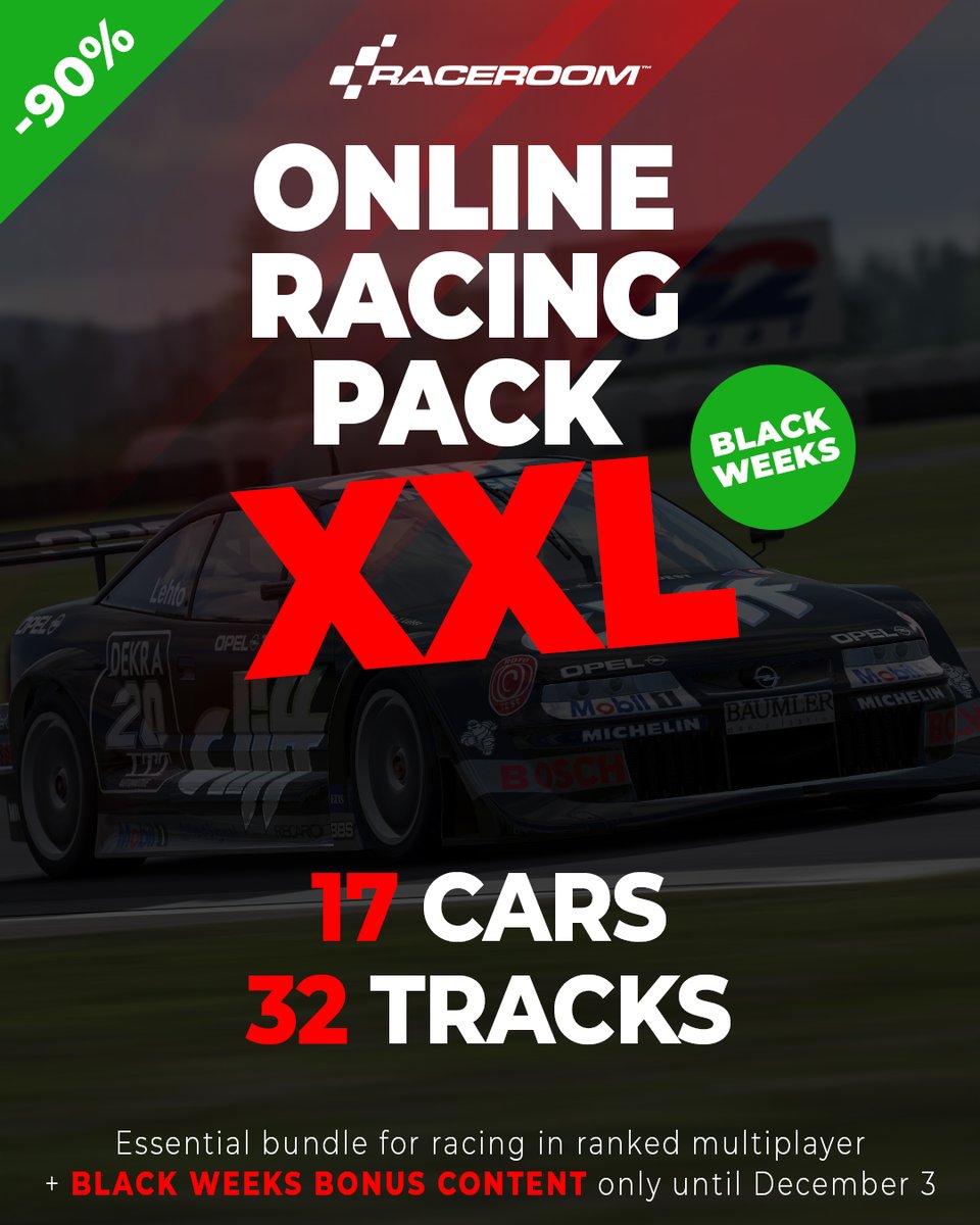 raceroom's tweet image. ⏰ Last chance!

Today’s the final day to grab the Online Racing Pack XXL, including 5 bonus cars and 5 bonus tracks.

Endless hours of ranked racing for just 29,99 € 🏁
Get it now 👉
🔗 game.raceroom.com/store/pack/onl…

#RaceRoom #simracing
