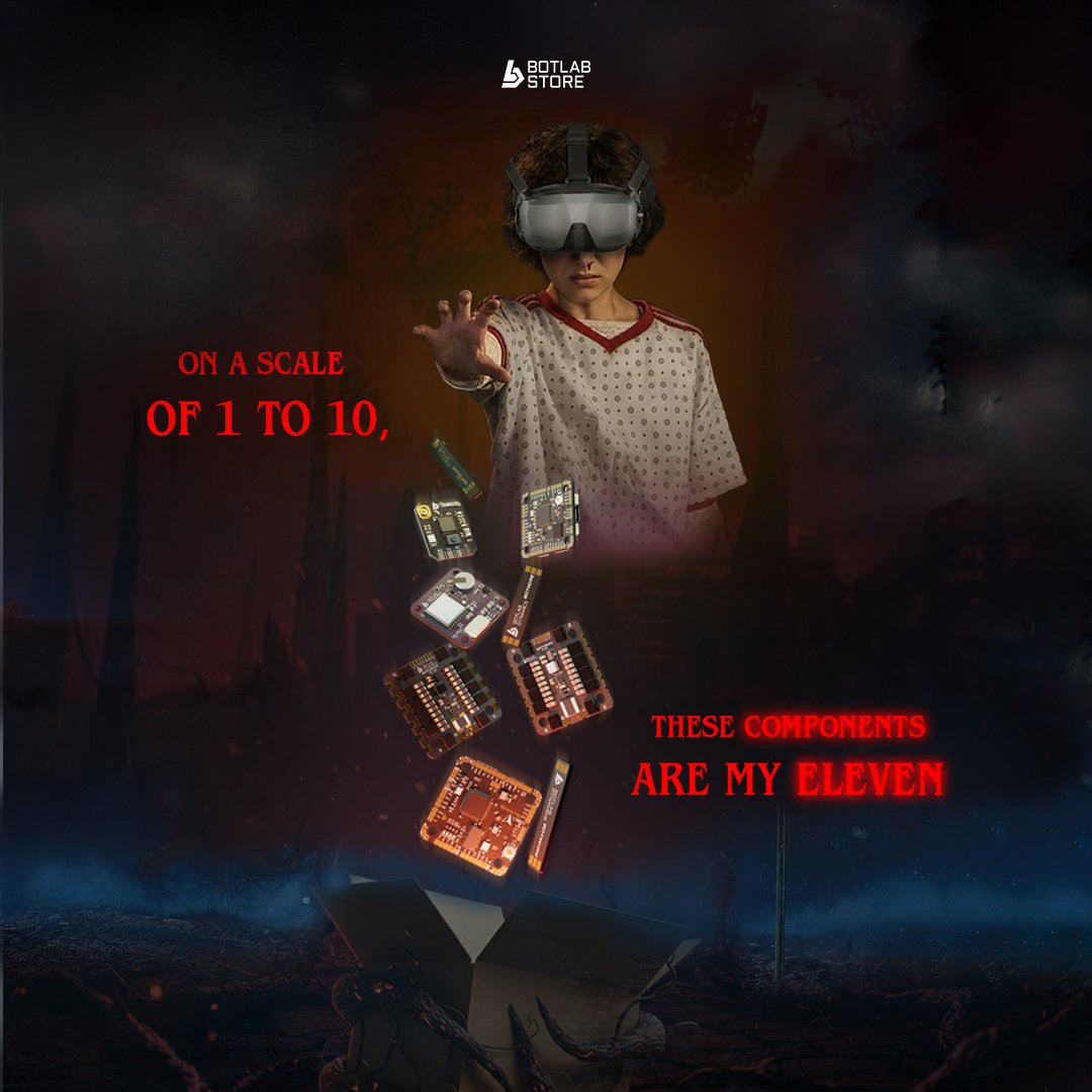 BotLabStore's tweet image. Because when the build quality hits this hard, even a 1–10 rating feels unfair. These components deserve their Eleven. 🔧📈

#BotLabStore #DroneComponents #madeinindia #Trending #Topical #StrangerThings #eleven #strangethings5 #momentmarketing #BuiltToflyHigh