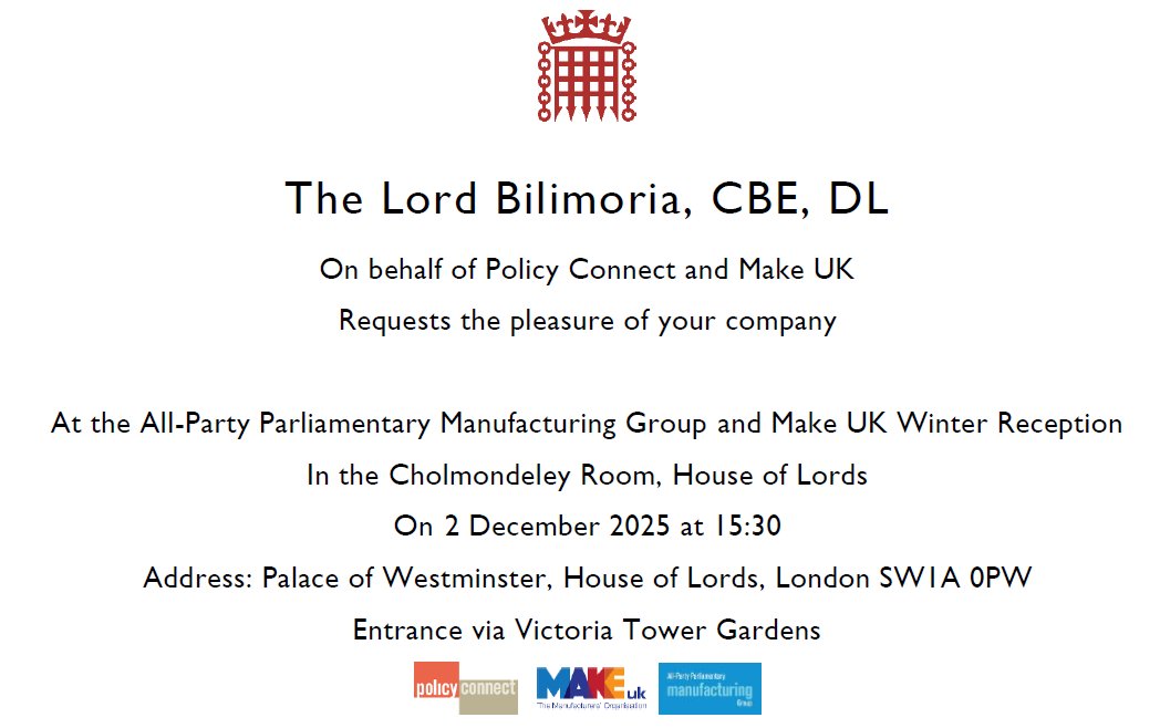 vaculug's tweet photo. Mark Holloway represented Vaculug at this years All-Party Parliamentary Manufacturing Group's Winter Reception, hosted by Policy Connect and Make UK at the House of Lords.
#vaculug #makeuk https://t.co/Vm9q4p2LqI
