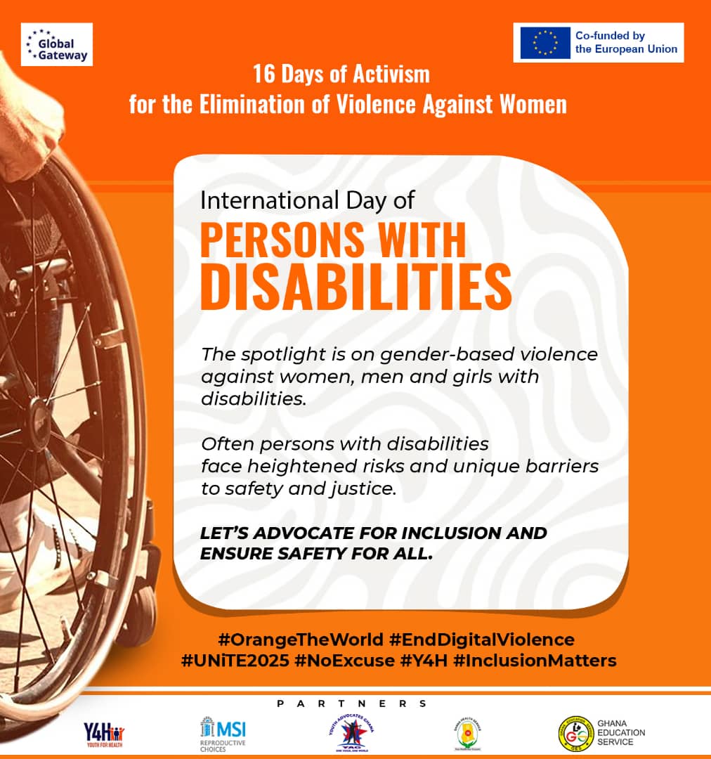 Int'l Day of PWDs♿

Women &amp; girls with disabilities face some of the highest risks of GBV- yet their stories are often unheard &amp; their needs overlooked.

Today, we amplify their voices &amp; demand inclusion.  

#OrangeTheWorld #EndDigitalViolence #UNiTE2025 #Y4H #InclusionMatters