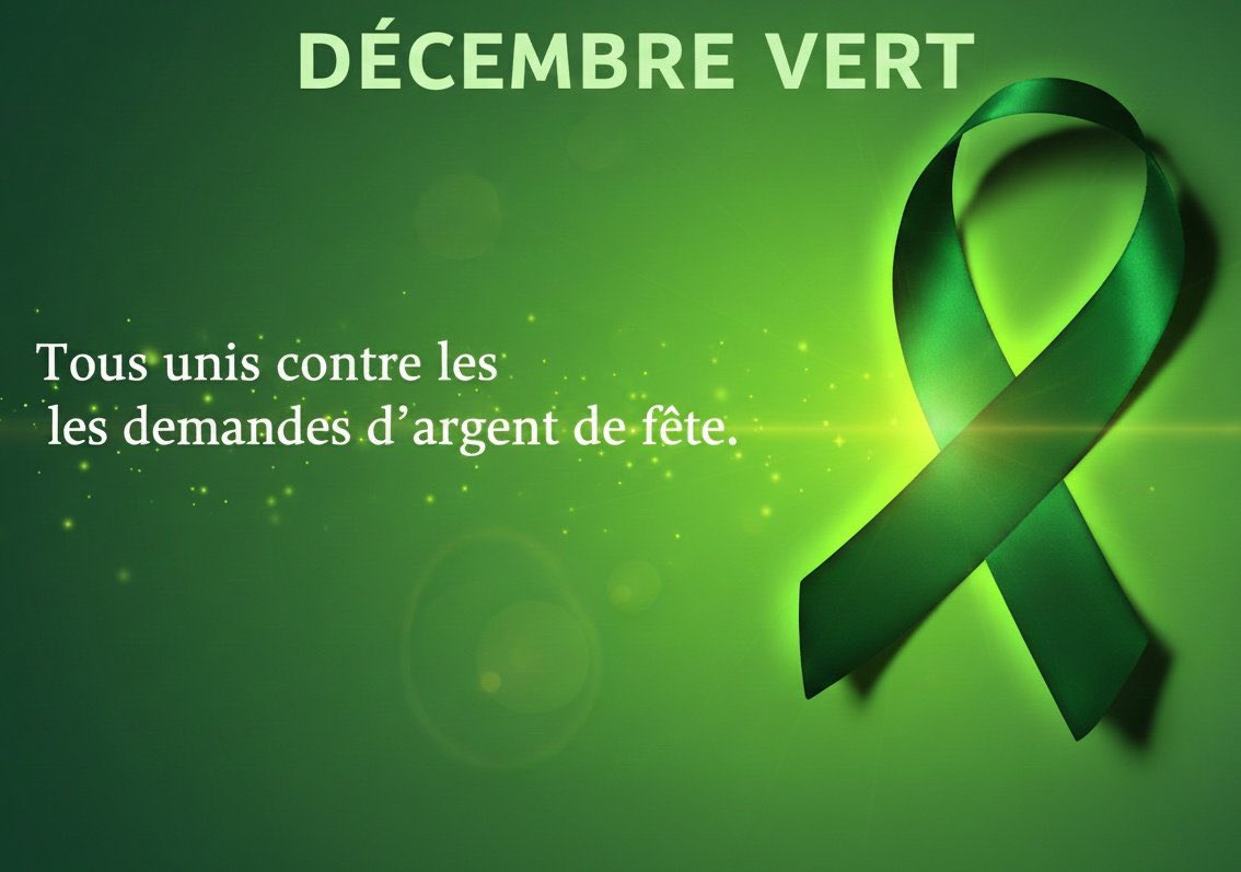 Après Octobre Rose et Novembre Bleu, place maintenant à Décembre Vert pour la sensibilisation autour de la discipline financière. 

Tous unis contre les demandes d’argent de fêtes.