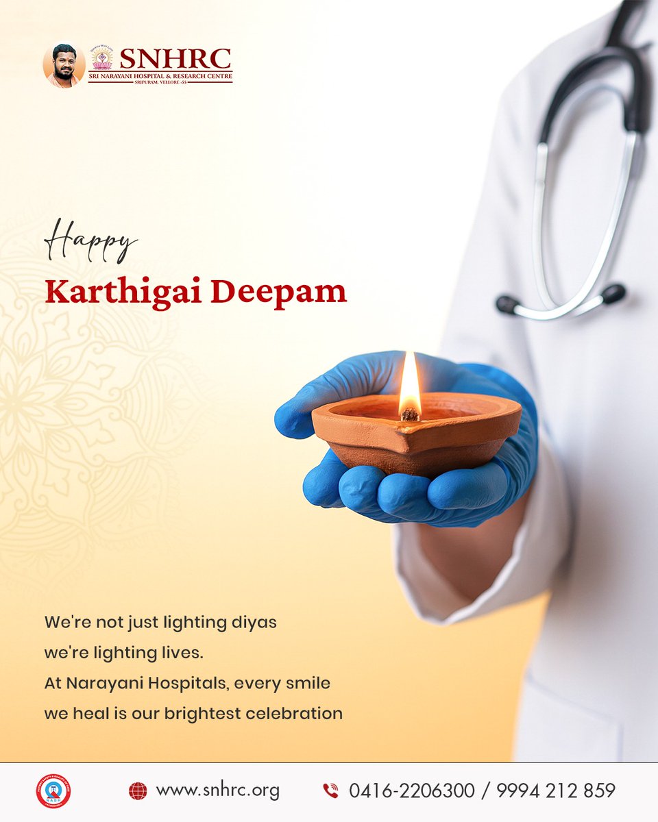 snhrc_vellore's tweet image. 🪔Happy Karthigai Deepam from SNHRC!
At Narayani Hospitals, every diya we light symbolises hope, healing, and compassion.
Every smile we restore is our brightest celebration. ✨#KarthigaiDeepam #SNHRC #Healthcare #LightingLives #FestivalOfLights #CompassionInCare