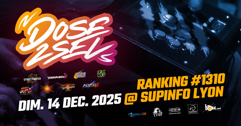 Parce qu'à Lyon on a pas le temps, on vous propose un dernier Ranking à <a href="/SUPINFO_Lyon/">SUPINFO Lyon</a> dans 2 semaines, le dim. 14 décembre !

⚠️ SSBM ne sera exceptionnellement pas de la partie.

🏆 Rankings : SSF2X / 3.3 / CvS2 / SF6 / Vsav / T8
🏅 Tournoi : 2XKO

🎟️ ladose.net/events/ranking…