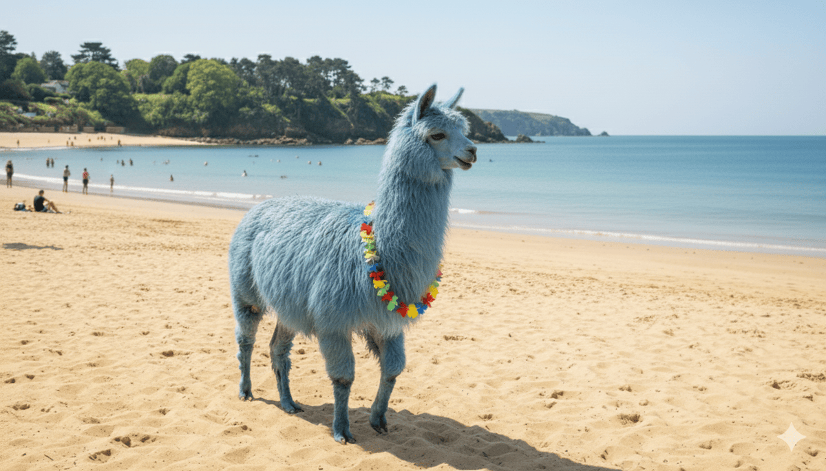 Larry’s been spotted at St Brelade’s Bay… enjoying the view! 👀
But by the time we got there, he’d already trotted off.

Where do you think he’s hiding now? Pick your square on the map before midnight on 8 December.
👉 bluellama.co.uk/find-larry/