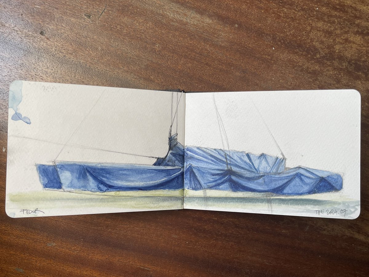 Gergeux's tweet photo. Catamaran at Balaton / water color 2024 https://t.co/p325gRGQiJ