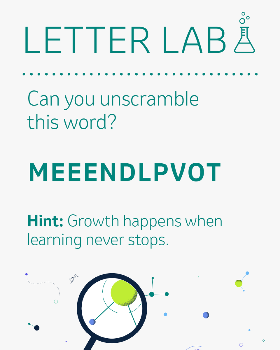 msdcareers's tweet photo. Back in the Letter Lab!
Career growth is a journey, not a destination. Today’s puzzle is about building knowledge and skills over time.  Can you solve it? Share your answer!

#LetterLab #MSDCareers https://t.co/BNTaxx7CPP