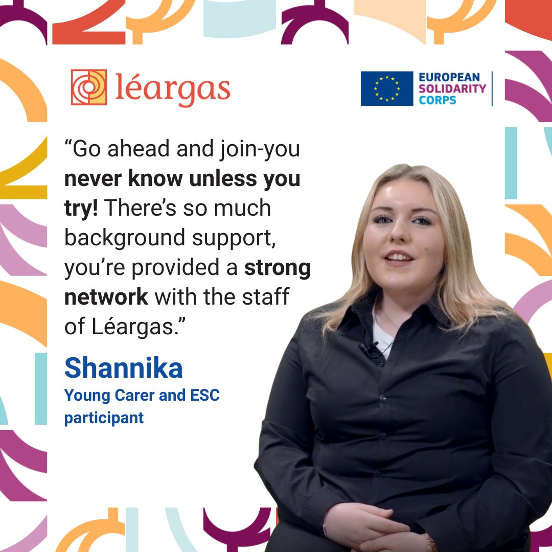 Go ahead and join-you never know unless you try! There's so much background  support, you're provided a strong network with the staff of Léargas” -  Shannika ✊ With the ESC, young people, image size:1080x1080