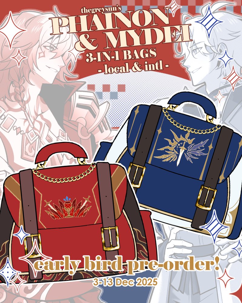 TheGreySun1's tweet photo. ☀️🍷PHAINON &amp; MYDEI 3-IN-1 BAGS EARLY BIRD PRE-ORDER &amp; GIVEAWAY 🍷☀️

🗓️ PO PERIOD : 3-13 December 2025
💰 Price is in the FORMS!
🔗https://t.co/xcZKgL7R0v

(Current Price is for early bird only!)
#phaidei #myphai #hsr https://t.co/3gqSKZDOUv