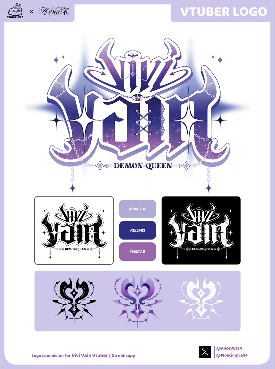 FloatingIce24's tweet image. Vtuber Logo + Stamp
for @ViviVain

Thanks for choosing me! Had a great time 
designing this.
Big thanks to @AliceVu134 for collaborating with me on this logo 🙏

(DM me on X or email for comms)