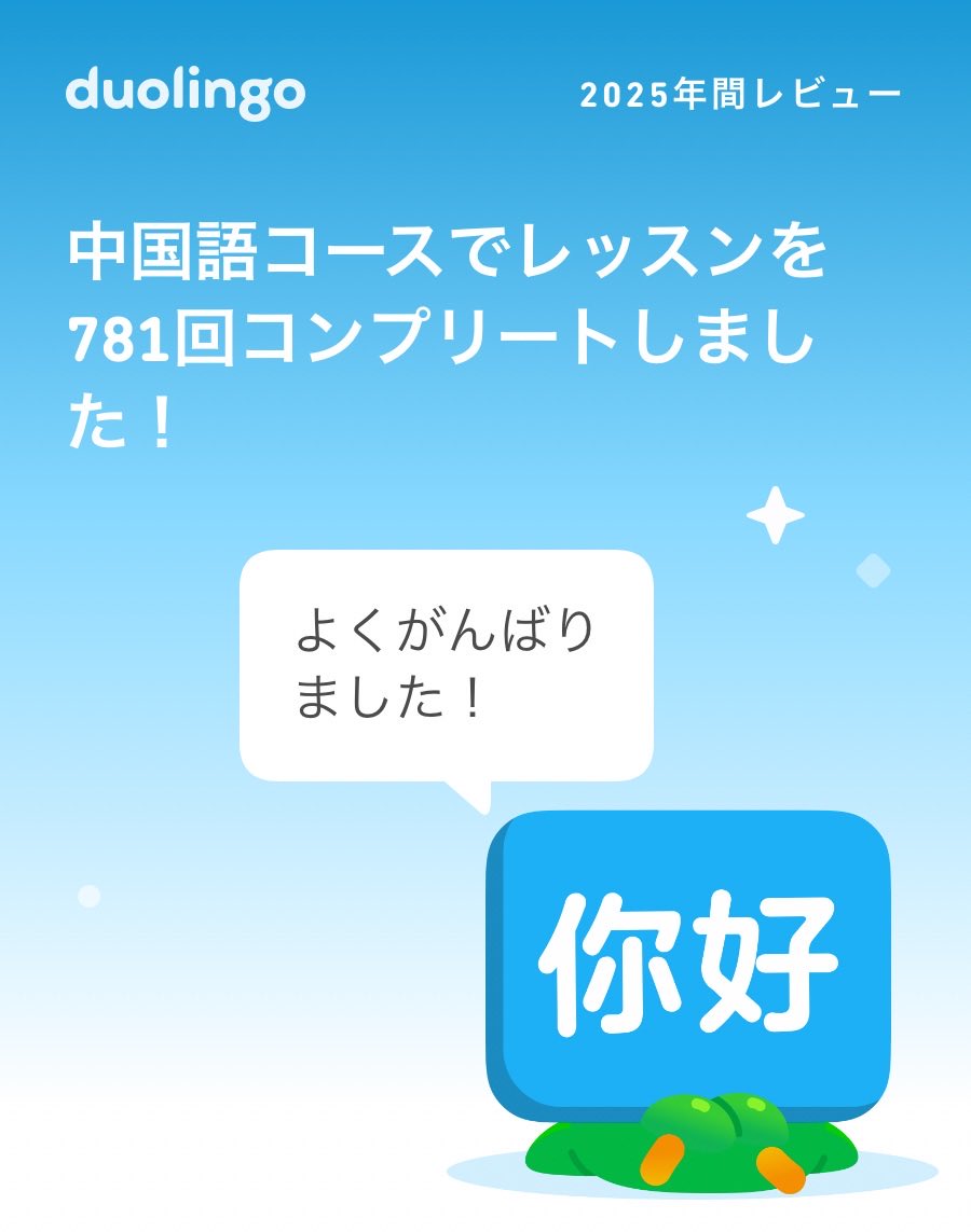 SabaaiYoga's tweet photo. 2025年のDuolingoの学習記録が出たよ！ #Duolingo365 https://t.co/IxhKqfJ2Wo