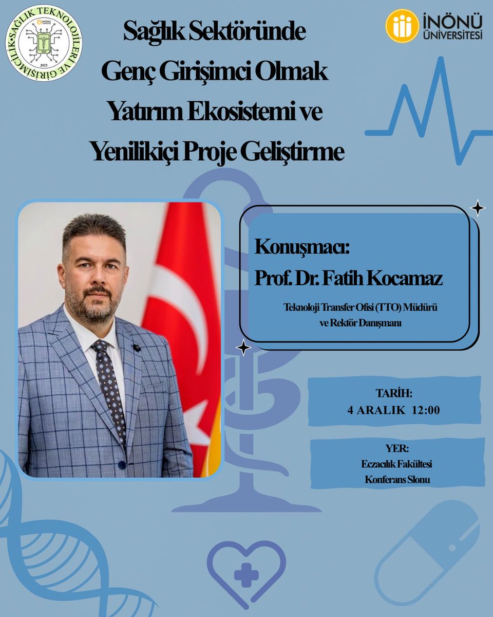 Üniversitemizde yeni kurulan Sağlık Teknolojileri ve Girişimcilik Topluluğu’nun düzenlediği “Sağlık Sektöründe Genç Girişimci Olmak/ Yatırım Ekosistemi ve Yenilikçi Proje Geliştirme” konulu ilk etkinliğe konuşmacı olarak davet edilmekten mutluluk duyuyorum.
-->>2