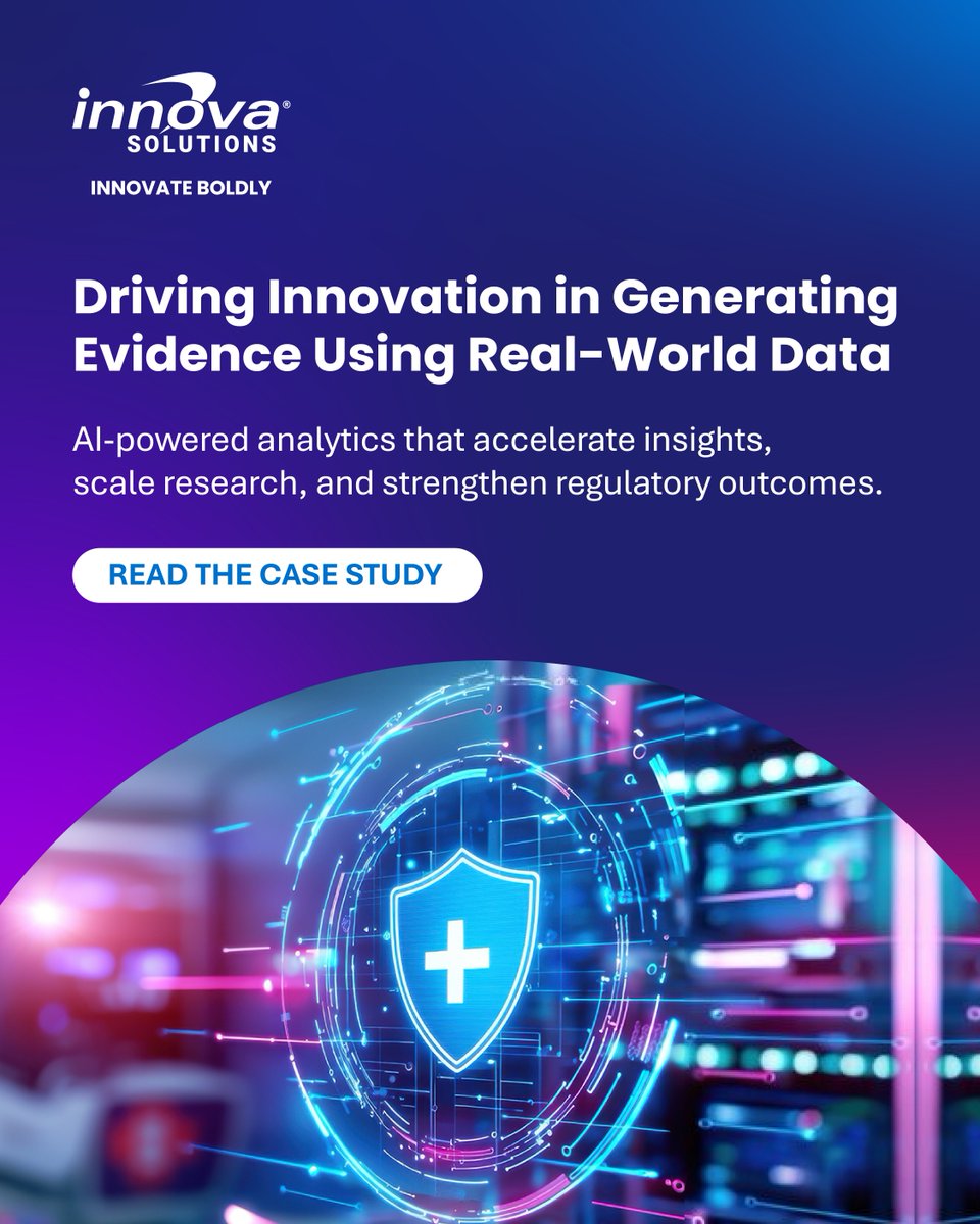 innovasolutions's tweet image. A global biopharma leader partnered with #InnovaSolutions to boost evidence generation &amp;amp; regulatory outcomes using #RealWorldData &amp;amp; AI. 

Read the full case study to see the results we delivered: bit.ly/4pPQy1D

#RWE #Healthcare #LifeSciences #AI #CloudAnalytics