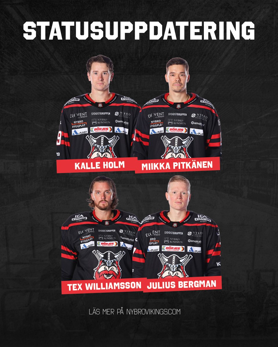 Statusuppdatering kring skadeläget i truppen ⚔️

Nybro Vikings lagläkare, Tomas Hultgren, ger en uppdatering kring skadeläget i truppen.

Läs mer här: nybrovikings.com/article/0kqat6…