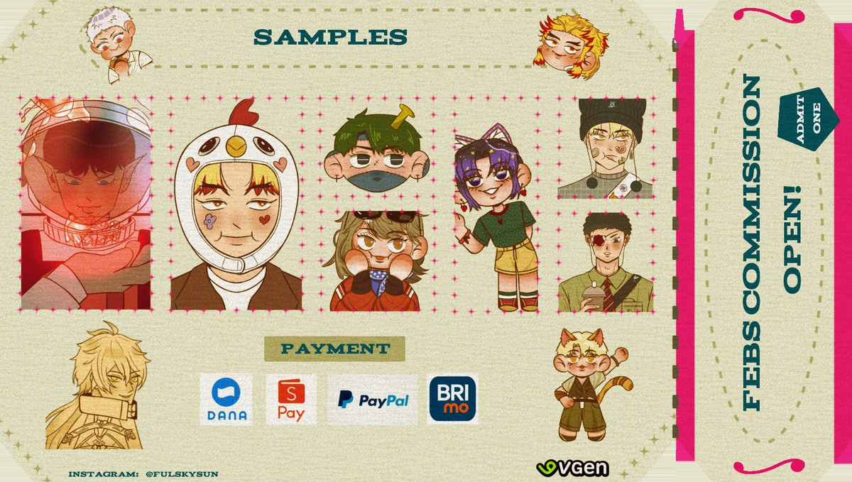 Likes &amp; RTs are very appreciated! (⁠.⁠ ⁠❛⁠ ⁠ᴗ⁠ ⁠❛⁠.⁠)

Halo! I'm opening commission for local and international 👉🏻👈🏻
DM me if you're interested!! (⁠◠⁠‿⁠・⁠)⁠—⁠☆

Vgen: vgen.co/Fulskysun

#commission #artidn #zonakaryaid #VGenComms #VGenOpen