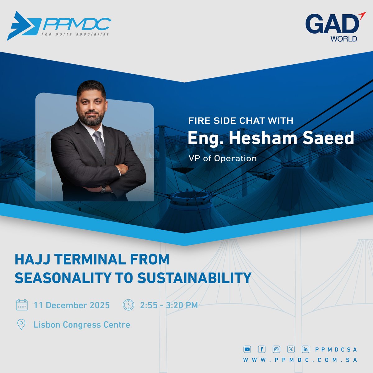 ppmdcsa's tweet image. من تحديات موسمية إلى نموذج استدامة ✈️
يشارك المهندس هشام سعيد، نائب الرئيس للعمليات، برؤية ملهمة في مؤتمر GAD World.

حيث يستعرض التجربة الفريدة لصالات الحج وتجربة PPMDC في تطوير أساليب إدارة الحشود والعمليات التشغيلية إلى نجاح مستدام يتجاوز حدود الموسم.

#PPMDC #GADWORLD