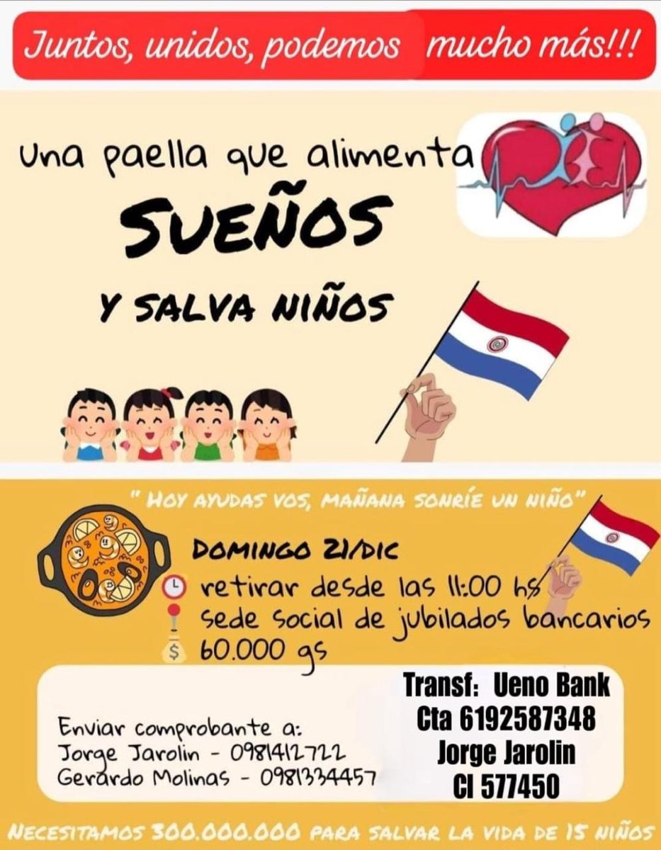 En el PAIS PRO VIDA PARAGUAY.
Quiero comentarles que hay 70 niños en lista de espera para hacerles operación del corazón, no se está realizando por falta de rubro e insumos.
Es por eso que se está realizando esta actividad para juntar plata y SALVAR la vida de 15 de los chicos
