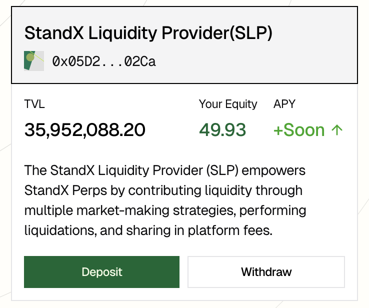 admen_vc_2's tweet photo. StandX(@StandX_Official)、PerpだけじゃなくてVaultも本格的に動き始めたっぽい。

・金利付きステーブルDUSD
・それをそのまま証拠金にしてPerp
・BNB / Solana両対応

Perpガチ勢はトレードで攻めて、そこまで触らない人はVaultから入ってポイント獲得していくのが良さそう。

チームも、元Binance Futures LeadのAG＋初期Binance Futures / GS出身メンバーで、VCフリーでコミュニティ＆プロダクトファーストを掲げてるプロダクト。

トレードできることに越したことはないけど、今はまだ $DUSD をVaultに突っ込んでおくだけでも良さそう。
🔗https://t.co/q1T6m1bfYb