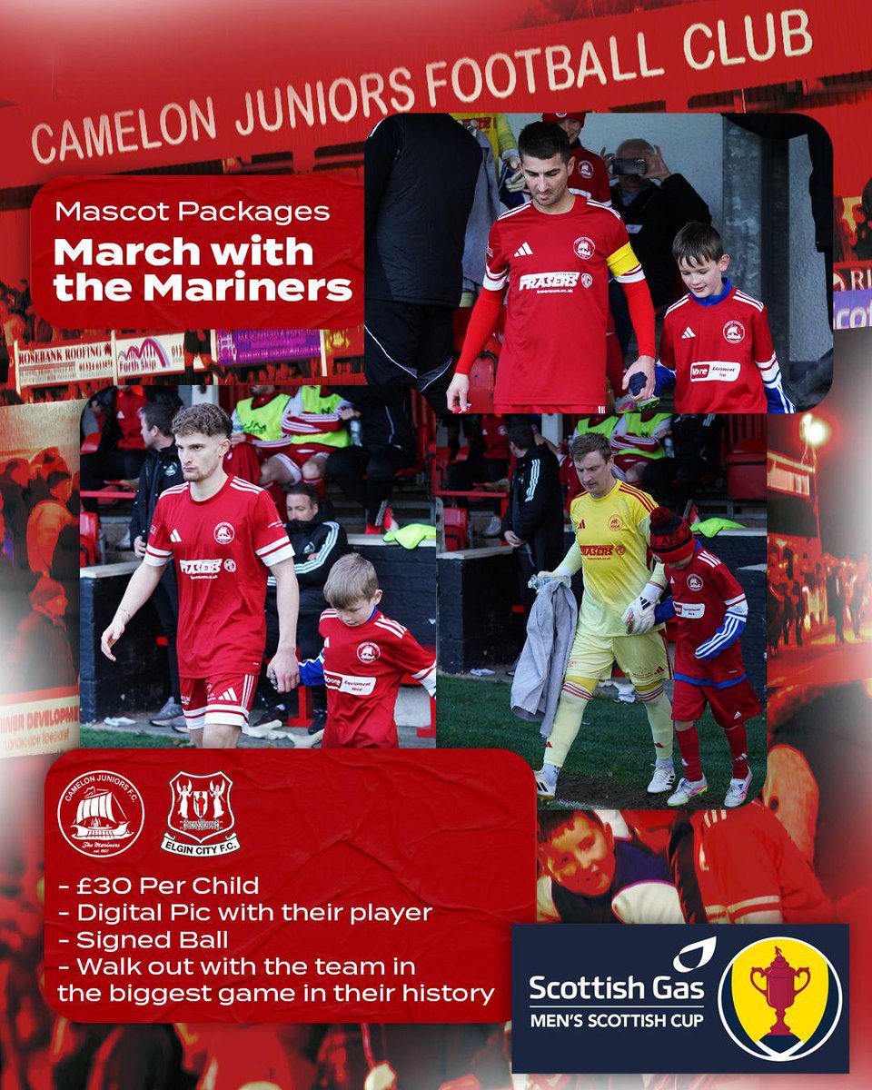 🎄 CHRISTMAS MASCOT OPPORTUNITY! 🎄

We’re giving 11 lucky young fans the chance to be mascots for the biggest game in the club’s history, our huge match on Saturday, 17th January vs Elgin City!