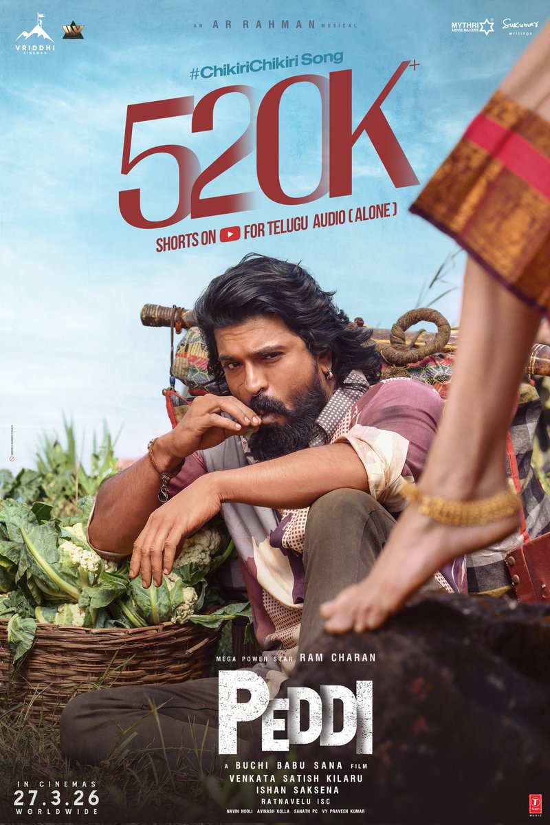 The biggest chartbuster of the season 💥💥

520K+ shorts on YouTube for the #ChikiriChikiri Telugu version alone ❤‍🔥

🔗 linktr.ee/CHIKIRISong

#PEDDI WORLDWIDE RELEASE ON 27th MARCH, 2026.

Mega Power Star <a href="/AlwaysRamCharan/">Ram Charan</a> <a href="/NimmaShivanna/">DrShivaRajkumar</a> #JanhviKapoor <a href="/BuchiBabuSana/">BuchiBabuSana</a>