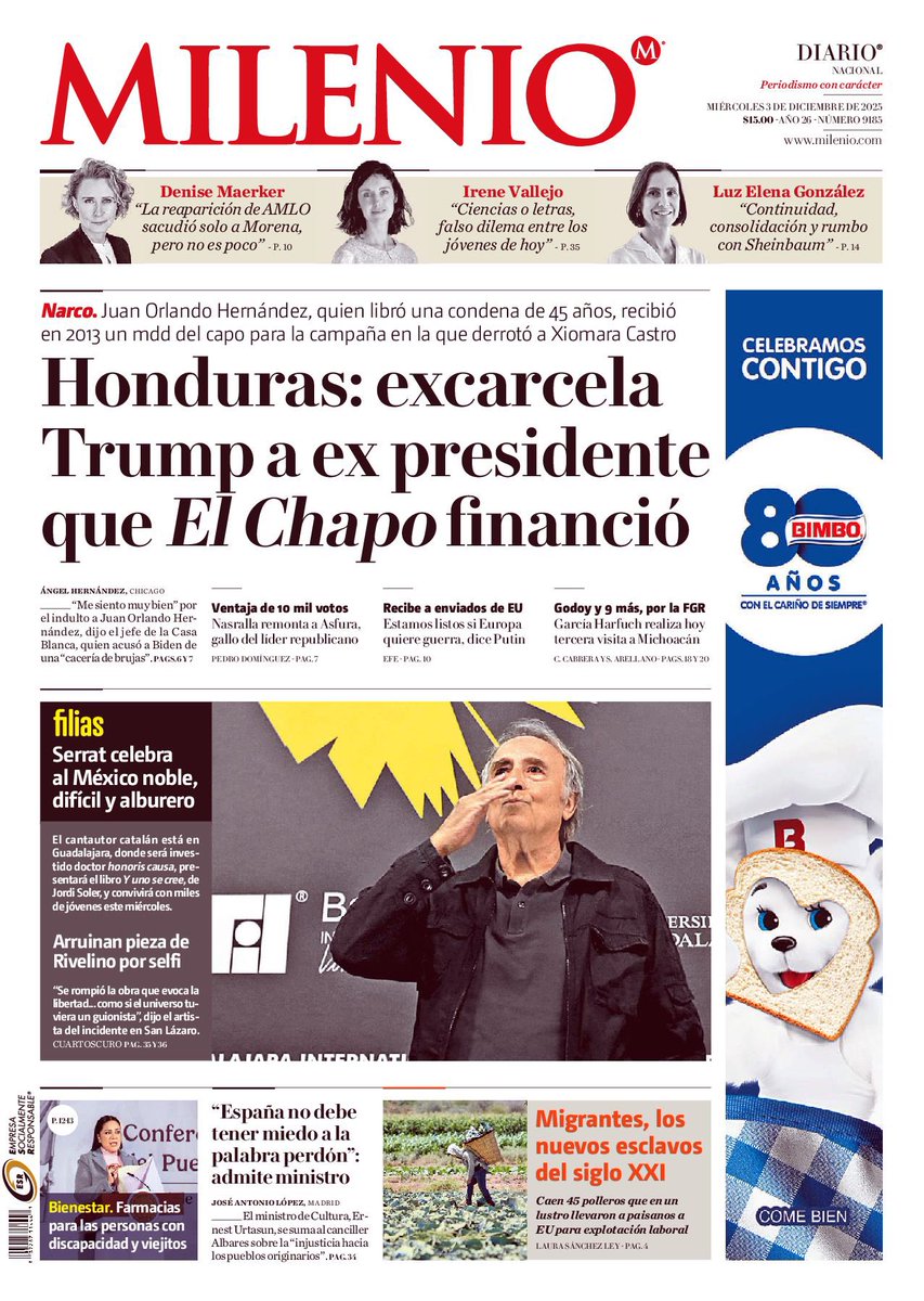 G_Casillas's tweet photo. Front pages of major newspapers in Mexico🇲🇽 - Dec 3 2025 https://t.co/ogQ4pBJTYK