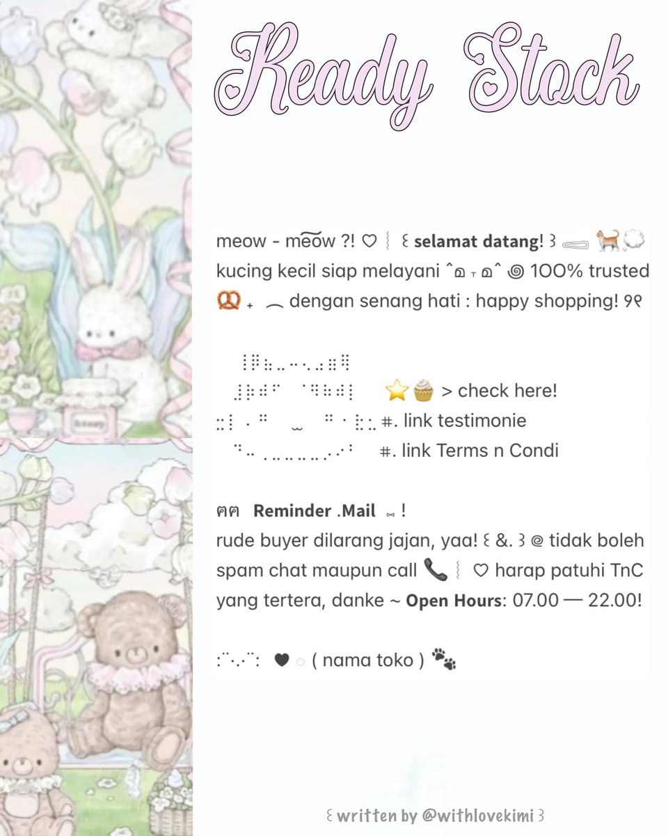 Heviou's tweet image. ⠀
⠀⠀⠀๋◌⠀꒰⁠⠀help⠀retweet?⠀merci!⠀꒱ ₊
⠀⠀⠀供された⠀::⠀꒰ ͜♥︎ ͜꒱⠀+ready stock
⠀⠀⠀wording welcome message or bio
⠀⠀⠀wabis! IDR. 6.500┊items. ₊ ︵  𓋹
⠀⠀⠀uhm?!𓈄⠀お願い⠀cek⠀the⠀ALT

⠀⠀⠀tagg. #zonauang #zonaba :¨ ·.· ¨:
⠀