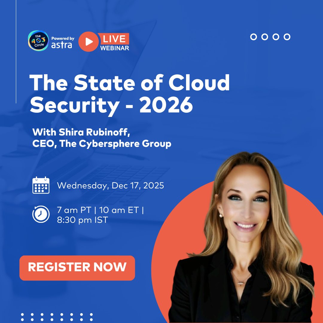getastra's tweet image. If cloud security has ever given you a mini heart attack… this session is for you.

@Shirastweet , CEO of The Cybersphere Group will walk us through the real 2026 cloud landscape on 17th December.

8:30 PM IST / 7:00 AM PST / 10:00 AM EST

Save a spot: luma.com/xxqiqtxe