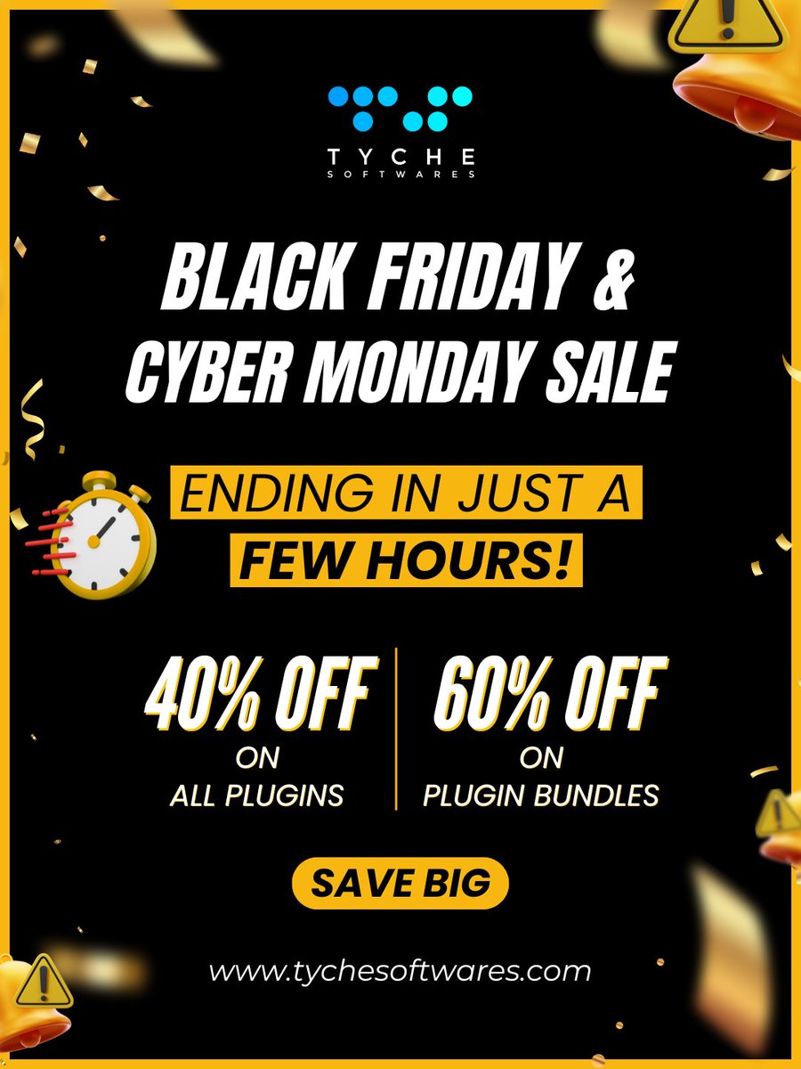 tychesoftwares's tweet image. Clock’s ticking - BFCM &amp;amp; Cyber Monday offers on our powerful #WooCommerce Plugins and Bundles vanish tomorrow! 🔥

Explore our plugins here: 
tychesoftwares.com/premium-woocom…