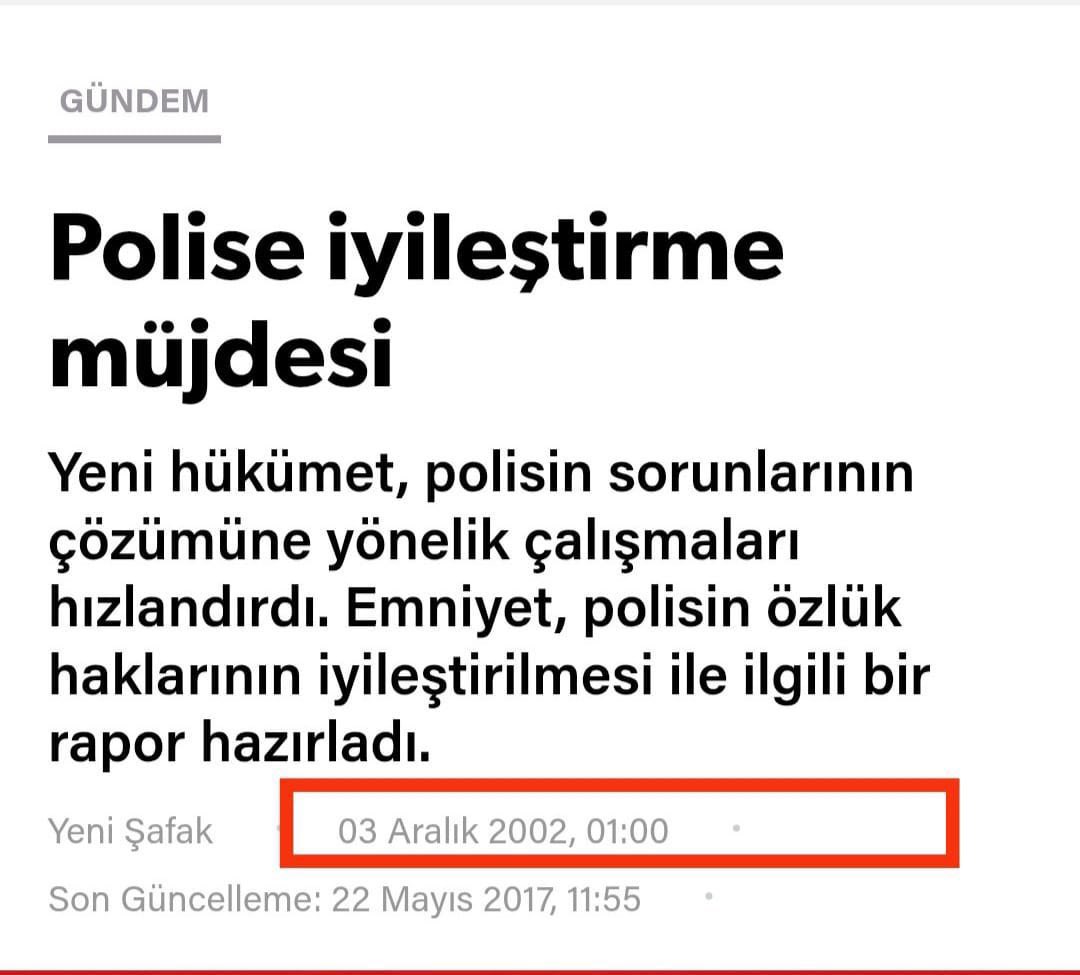 📍3 Aralık 2002 , Polis sorunlarının çözümüne yönelik çalışmalar hızlandırıldı.

📍3 Aralık 2025, Polis sorunlarının çözümüne yönelik çalışmalar devam ediyor.

Sayın Bakanım <a href="/AliYerlikaya/">Ali Yerlikaya</a> , 23 yıl önce bugün Polise verilen özlük hakları müjdesi hala gerçekleşmedi. Polisler bu