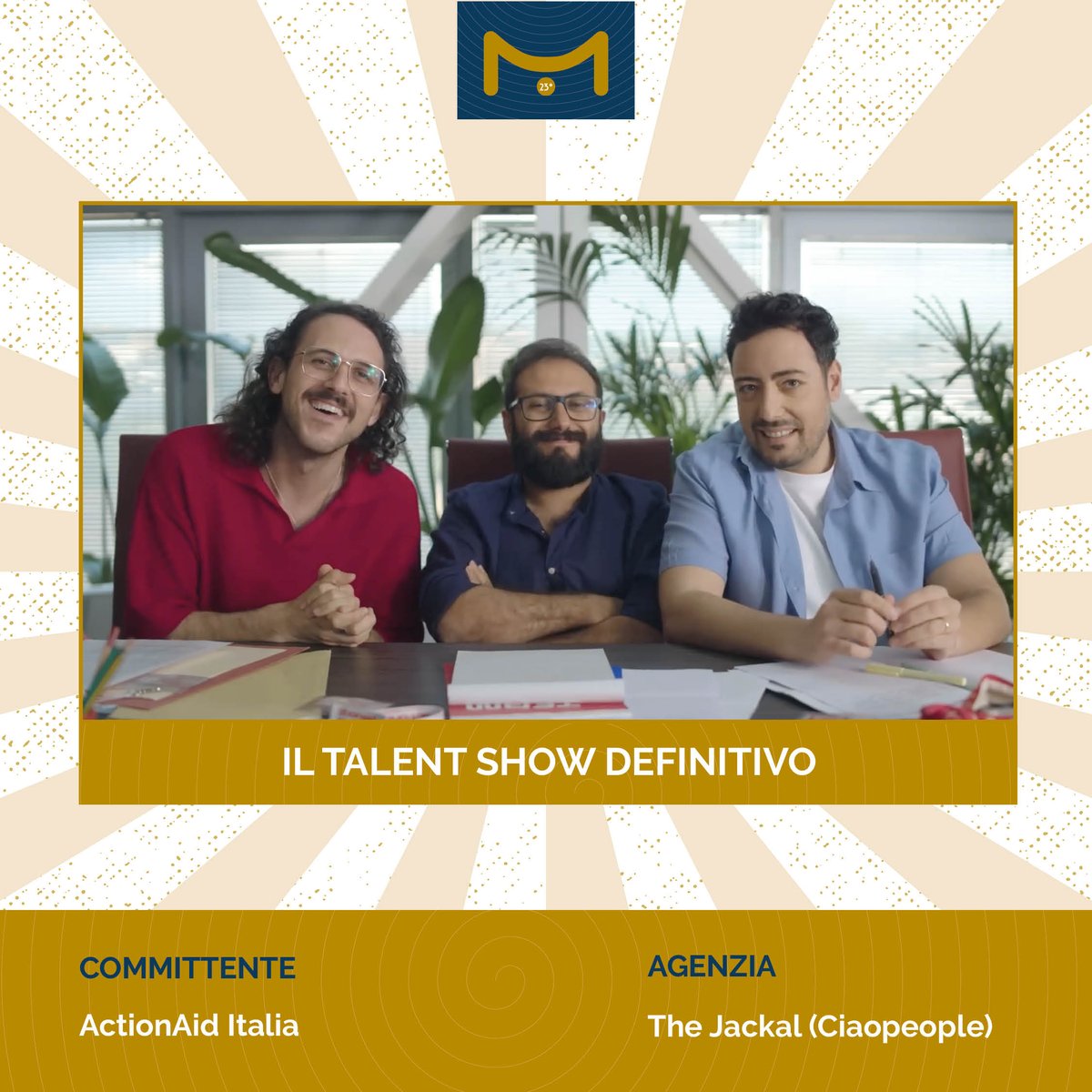 🏆 XXIII edizione #PSB25
Prima campagna finalista 𝐍𝐨𝐧 𝐏𝐫𝐨𝐟𝐢𝐭:
“𝐈𝐥 𝐭𝐚𝐥𝐞𝐧𝐭 𝐬𝐡𝐨𝐰 𝐝𝐞𝐟𝐢𝐧𝐢𝐭𝐢𝐯𝐨”di ActionAid Italia  con i <a href="/_the_jackal/">The JackaL</a>  
📹 youtube.com/watch?v=Pk_Rc7…
Intervengono:  Laura Cozzi, ActionAid Italia e
Anna Manzo, head of the jackal management