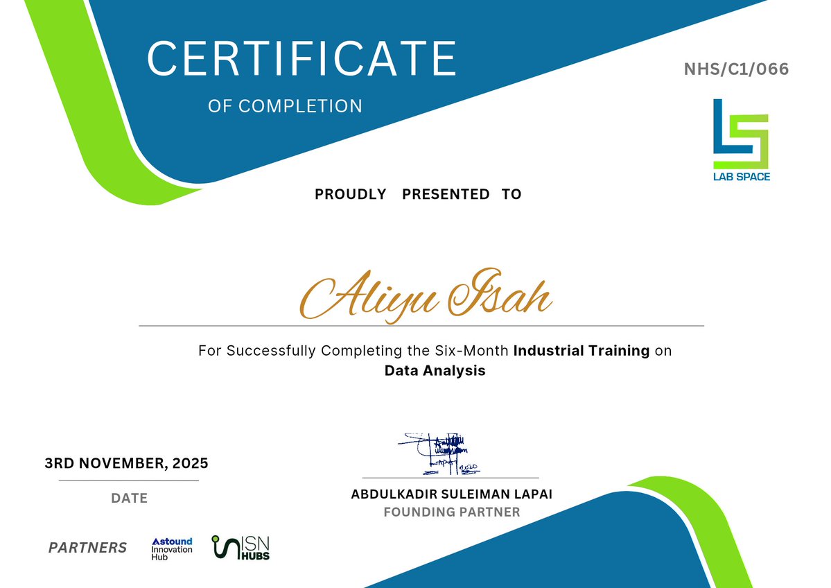 haidar_aleeyhu's tweet image. I&apos;m  excited to share that I’ve earned my first Entry-Level Data Analyst certification, marking my second professional cert.

Grateful to Almighty Allah 🙏🏾 and big thanks to @JoinLabspace 🙌

#DataAnalytics