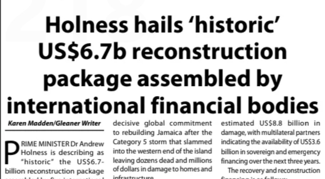 Jamaica is to receive US$6.7b from multilateral banks, mostly loans. The country should be proud that, after a decade of balanced budgets and debt reduction, it has put itself in a position in which it can borrow such a large amount without any concern about debt sustainability.