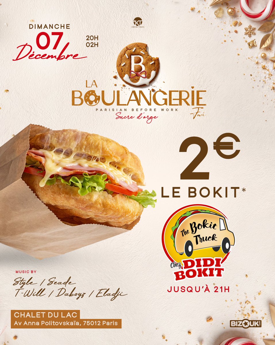 🥖 Quand les prix péyi débarquent à Paris…

Notre Boulangerie te propose son pain local star : le Bokit, à seulement 2€*, comme aux Antilles 🏝️🔥

Quoi de mieux qu’un bon Bokit bien chaud avant de festoyer nos cœurs ? 😋
Cc @didibokit

📩 Invitations en ligne jeudi à 20h sur