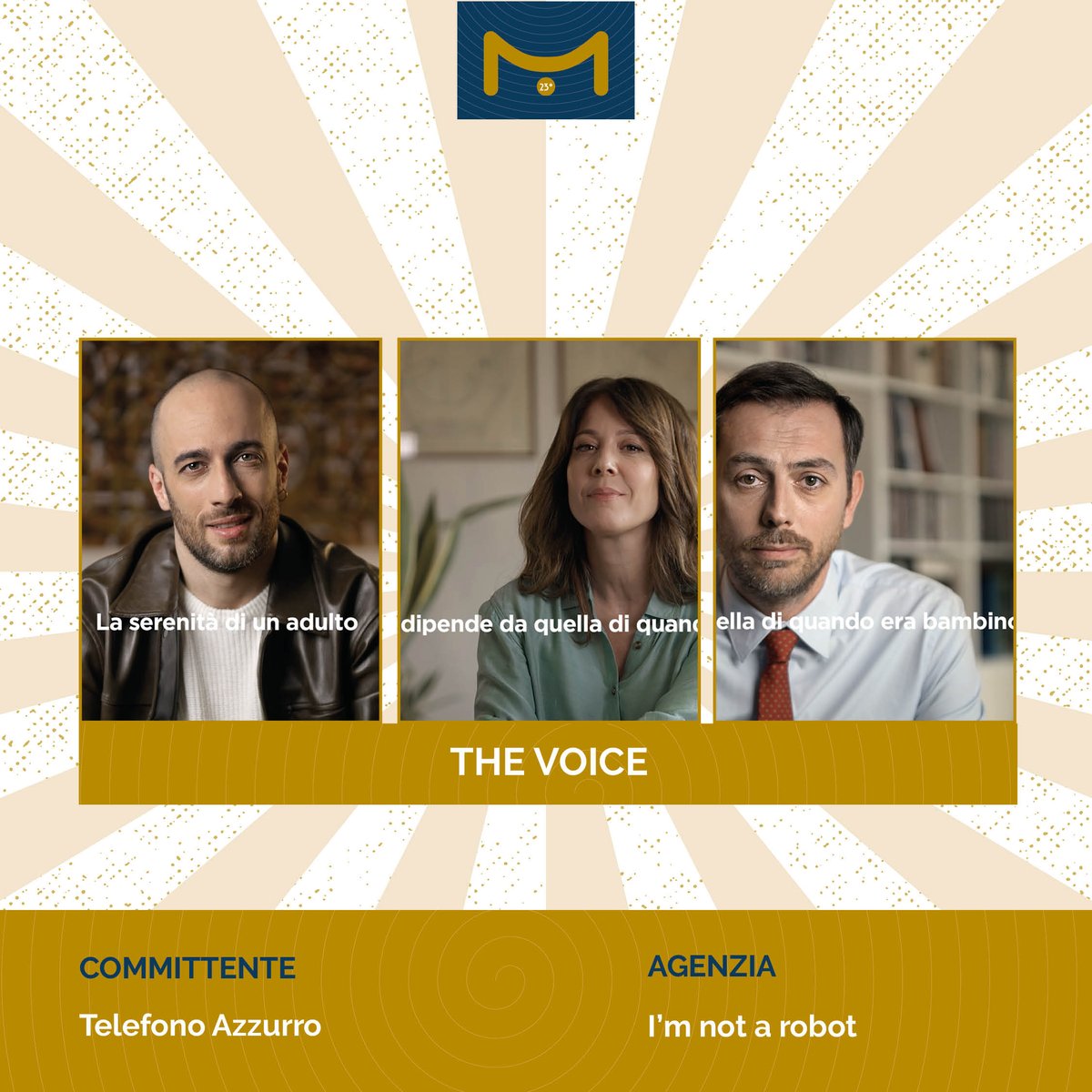 🏆 XXIII edizione #PSB25
Seconda campagna finalista 𝐍𝐨𝐧 𝐏𝐫𝐨𝐟𝐢𝐭:
“𝐓𝐡𝐞 𝐕𝐨𝐢𝐜𝐞” di  <a href="/telefonoazzurro/">Fondazione S.O.S. Telefono Azzurro ETS</a>  e I'm not a robot
📹  youtube.com/watch?v=rwFUrO…
Intervengono:  Prof. Ernesto Caffo, Presidente Telefono Azzurro  e Giovanni Porro, CCO and founder I'm not a robot