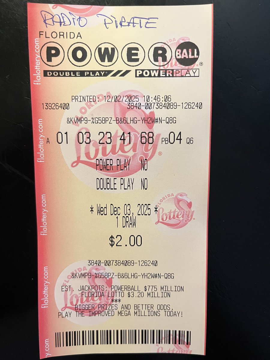 CarlSanson's tweet photo. Tirage ce soir 
Avez vous votre billet ? 
Partagez si ce billet est gagnant je partage un montant avec vous 🏴‍☠️🇺🇸👽

@PirateNewz 
@RadioPirate 
@Jefffillion https://t.co/WAQfzKI9dx