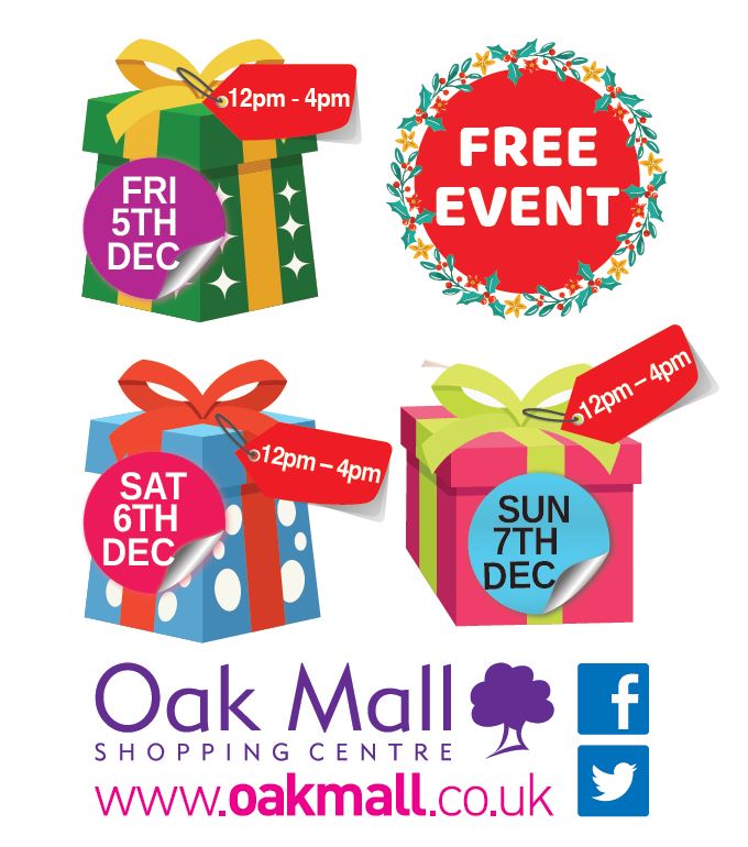 Come along and meet Santa at Oak Mall Shopping Centre this December.
 
 Every weekend in December Fri- Sunday 
 (excluding Sunday 21st December)
 
 Also on Monday 22nd, Tuesday 23rd and Christmas Eve
 
 12pm to 4pm each day.