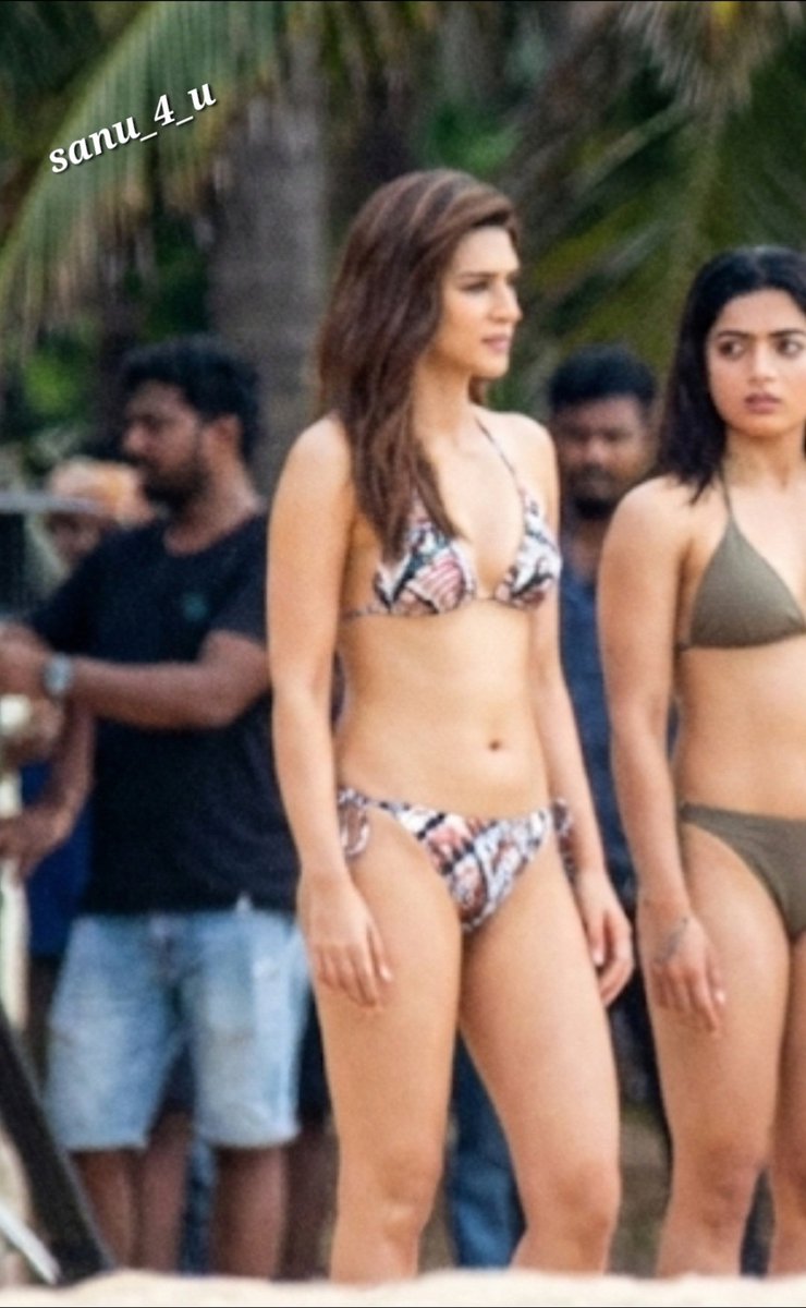 Here is the full leaked picture of #KritiSanon and #RashmikaMandanna from the set of #cocktail2 .. italy schedule .. doesnt looks like a song shoot btw ..