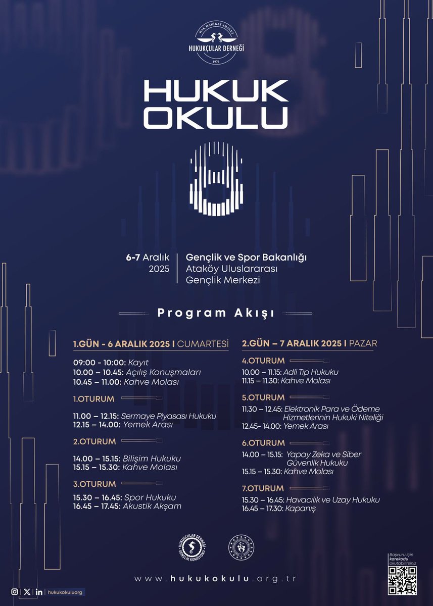 Hukuk Okulu 8’in program akışı sizlerle ✨
Başvuru için son günleri kaçırmayın ⬇️

hukukokulu.org.tr/basvuru-formu/