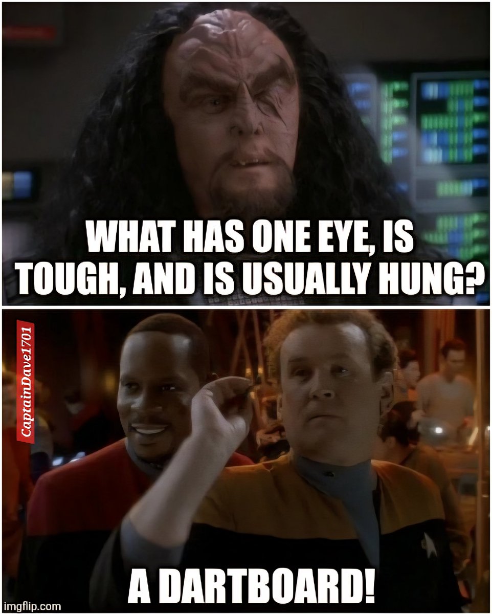 trekker21's tweet photo. #OBrien #Sisko #Martok #Klingons #AlphaQuadrant #GammaQuadrant #USSDefiant #NX74205 #StarTrek #TheFederation #QuarksBar #ParamountPlus #Geek #STDS9 #DS9 #StarTrekMeme #Darts #Dartboard #Humor https://t.co/kWHfWNFisj