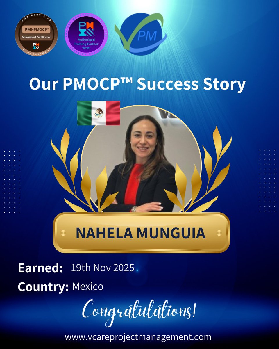 Huge congratulations to Nahela Munguía for achieving her PMI-PMOCP™ certification! 🎉
Ready to become a PMOCP™ professional?
Join our PMOCP™ Online Live Program – Dec 13–14
🔗 bit.ly/PMOCPLiveDec
#PMO #PMOCP #PMIPMOCP #Certification #CareerGrowth #ProjectManagement