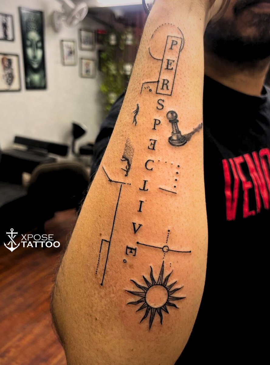 Perspective Tattoo Design ✨ | Modern Linework Tattoo by Xpose Tattoos  Jaipur 🎨🖋️, image size:889x1200