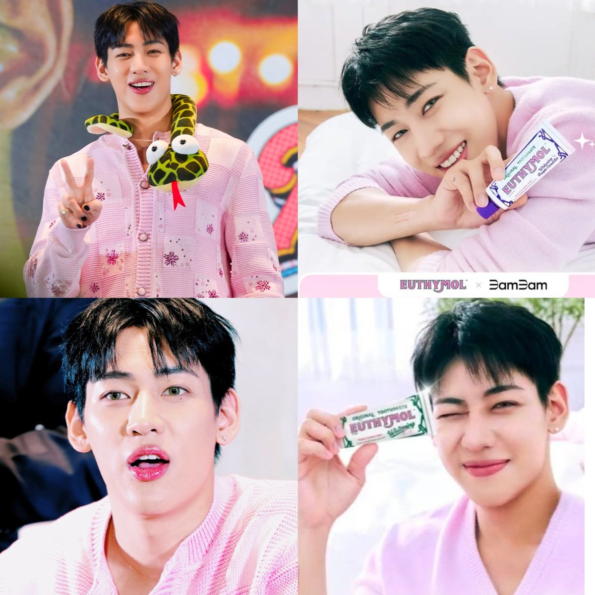 แบมแบมใส่เสื้อสีชมพูทีไร โลกมันสดใสขึ้นทุกทีอะ 
สีชมพูก็ว่าน่ารักแล้ว พออยู่บนตัวแบมแบมคือ…น่ารักคูณเก้าสิบเจ็ด 🩷💜💖💝
#BamBam #BamBamXEUTHYMOL