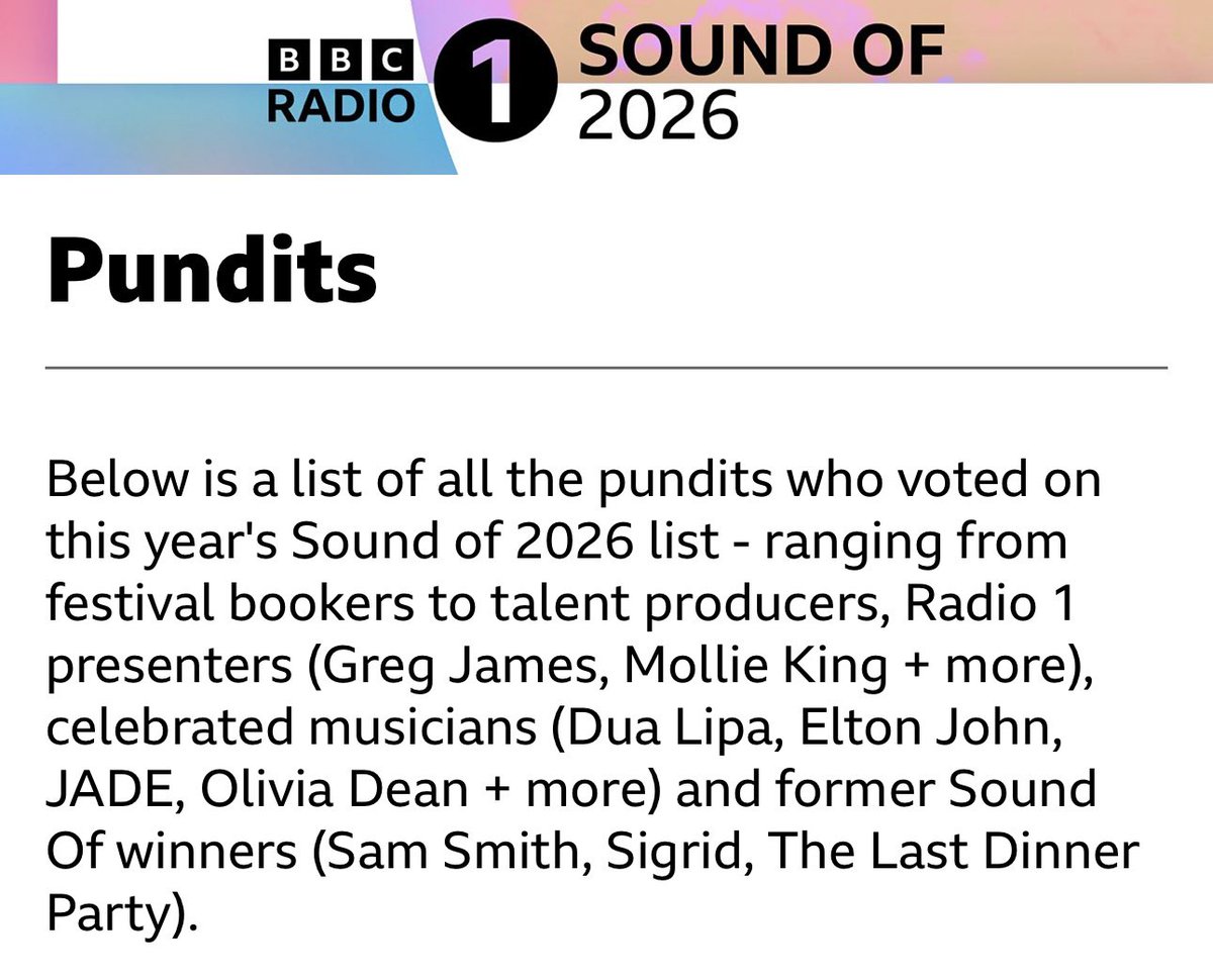 BullenCodie's tweet photo. Loved being a pundit for @BBCR1’s Sound Of 2026 alongside some huge names! 

The long list has been announced, tipping ten artists for success next year. https://t.co/9rPlrRVtft
