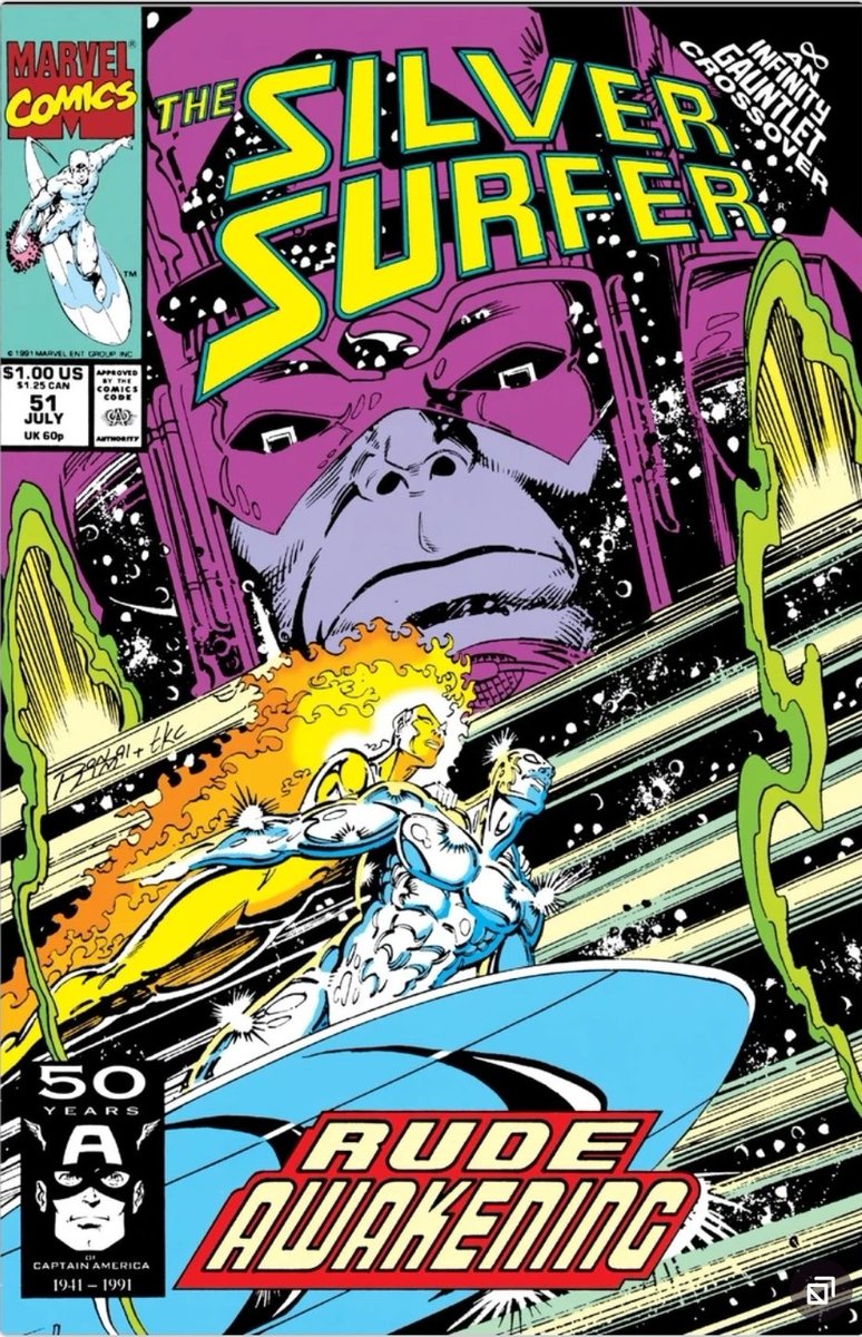 defdave's tweet image. #Surfer87 51
Ron Marz takes over the book and we start with SS forcing Nova to face the truth that when she finds a planet for Galactus to eat, she&apos;s killing real people and any chance they have to evolve and contribute to the universe. She keeps serving G but now feels awful.