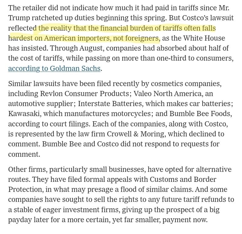 scottlincicome's tweet image. &quot;Ahead of Tariff Ruling, Businesses Race to Secure Refunds&quot; nytimes.com/2025/12/03/bus…
&quot;If the refund process is difficult, it could pose the greatest challenge for small businesses...who have fewer resources to hire lawyers, file paperwork and, potentially, fight for their money in…