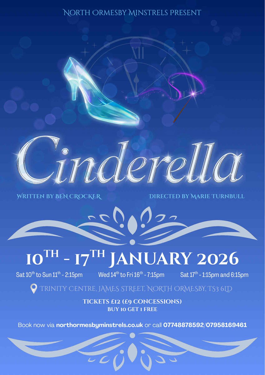 ✨🎭 Cinderella is coming to North Ormesby!

Join us 10–17 Jan 2026 for a magical family panto full of laughs and sparkle.

📍 Trinity Centre
🎟️ £12 (£9 conc) • Buy 10 Get 1 Free

Don’t miss the ball! 👠

👉 northormesbyminstrels.co.uk/upcoming-show

#Middlesbrough
#Panto
#SupportLocalTheatre
