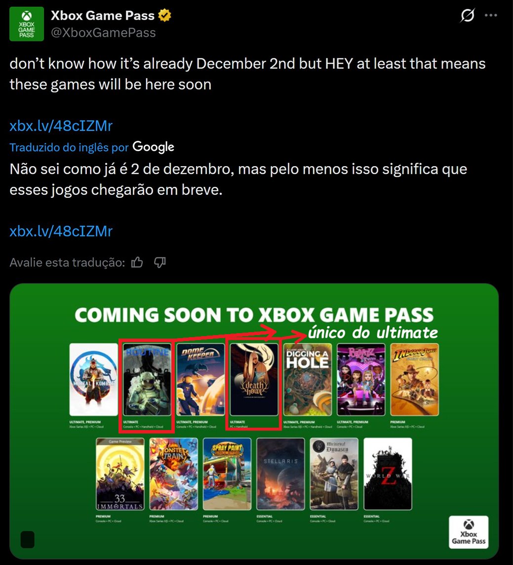 Diferencial do Game Pass Ultimate desse mês: 2 jogos baixa renda.

Agora é que o aumento pra 120 facadas se paga, hein.